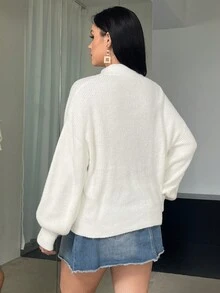 SHEIN Essnce Plus Bow Front Drop Shoulder Sweater - White - View 2