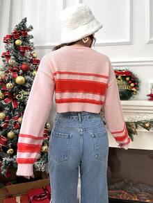 SHEIN Unity Áo len crop trễ vai họa tiết sọc - Nhiều màu - Xem 2