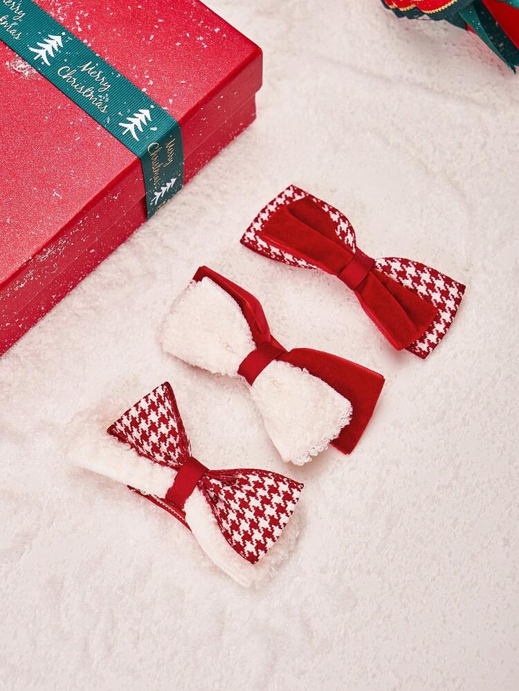 3pcs White Red Bow-Knot Design Hair Clip For Daily Decoration