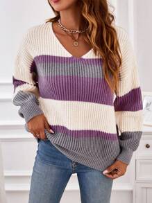 EMERY ROSE Color Block Drop Shoulder Sweater - Multicolor - View 3