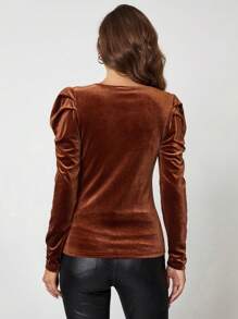 SHEIN Clasi 羊腿袖天鵝絨T恤