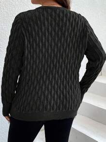 SHEIN LUNE Plus Chain Detail Keyhole Neck Sweater - Black - View 2