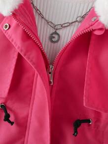 SHEIN 女小童腰部抽繩毛茸邊毛絨內襯連帽外套不帶T恤 - 玫紅色 - 查看 6