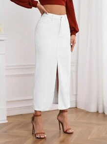 SHEIN Frenchy High Waist Split Thigh Denim Skirt