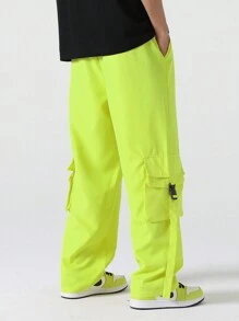 Manfinity Hypemode Men Flap Pocket Side Loose Cargo Pants, For Fall - Mint Green - View 2