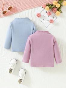 SHEIN Baby Girl 2pcs Solid Mock Neck Tee - Multicolor - View 1
