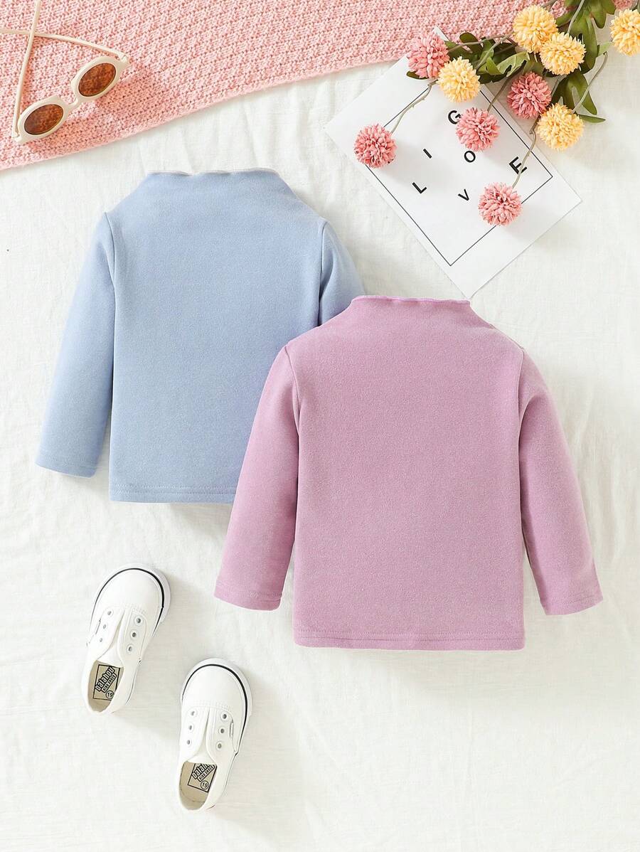 SHEIN Baby Girl 2pcs Solid Mock Neck Tee - Multicolor - View 1