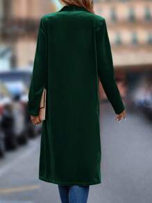Editum Shawl Collar Open Front Velvet Coat In Fall/Winter Spring Summer Elegant  Formal - Dark Green - View 2