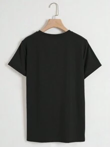 SHEIN EZwear 聖誕樹印花T恤 - 黑色 - 查看 2