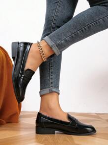 Mocasines planos de punta redonda para mujeres, zapatos casuales cómodos y unisex de slip-on, color negro, adecuados para primavera y otoño - Negro - Ver 3