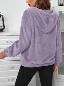 SHEIN LUNE 半拉鍊袋鼠口袋落肩泰迪連帽衫 - 淺灰紫 - 查看 2