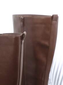 SHUZIA Minimalist Side Zipper Chunky Boots - Brown - View 4