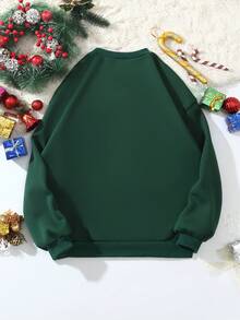 SHEIN Qutie Áo nỉ lót nhiệt in họa tiết Giáng sinh - Màu be - Xem 2