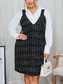 SHEIN Privé Plus Plaid Overall Dress Without Shirt - Black - View 4