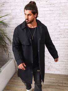 Manfinity Homme Loose Fit Men's Snap Button Up Trench Coat