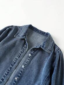 Cô gái Tween 1 Miếng Ống tay áo Nút phía trước Áo denim - Rửa tối - Xem 4