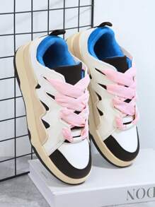 SHUZIA 撞色前繫帶板鞋 - 藍色 - 查看 3