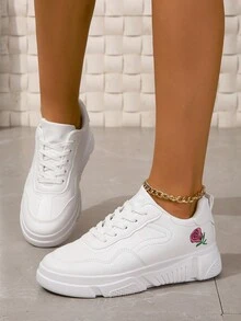 Casual Flat Skate Shoes For Women, Non-slip Sports Shoes - White - View 2