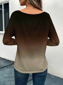 SHEIN LUNE Ombre Drop Shoulder Tee Graphic Tees Women Tops - Brown - View 2