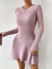 SHEIN LUNE 條紋針織毛衣洋裝不附腰帶 - 藕粉色 - 查看 1