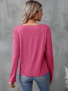 SHEIN LUNE 心形印花落肩T恤 - 玫紅色 - 查看 3