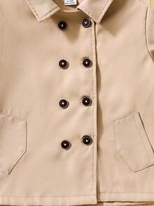 SHEIN 男孩雙排釦條紋圖案袖口風衣外套無毛衣 - 卡其色 - 查看 3