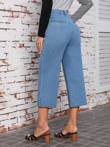 SHEIN LUNE Slant Pocket Wide Leg Jeans - Blue - View 2