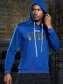 Manfinity Sport Corelite 男士字母图案抽绳运动卫衣，皇家蓝 - 藍色 - 查看 1
