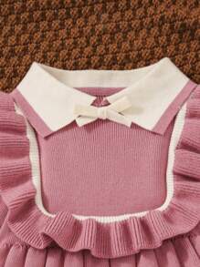 SHEIN Baby Girl Ruffle Trim Flare Sleeve Pleated Hem 2 In 1 Sweater Dress - Dusty Pink - View 9