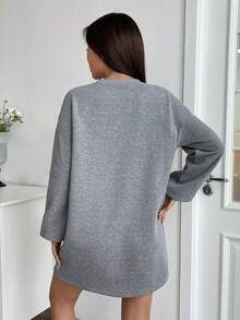 SHEIN EZwear Chất rắn Thả vai Đầm nỉ - Xám - Xem 2