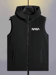 Manfinity Homme Men Letter Graphic Zip Up Hooded Vest Jacket