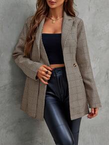 SHEIN LUNE 格紋印花西裝領西裝外套