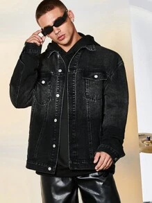 Manfinity Hypemode 男士寬鬆翻蓋口口袋牛仔夾克 - 彩色 - 查看 5