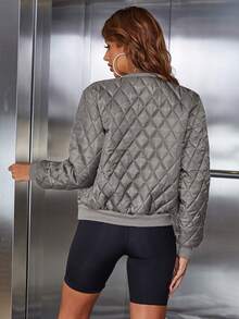 Eilly Bazar Zip Up Quilted Coat - Silver - View 2