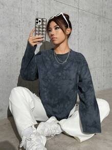 Muchica 女士日常穿着扎染落肩 T 恤 - 彩色 - 查看 6