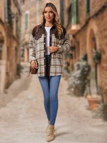 EMERY ROSE Plaid Print Drop Shoulder Flap Detail Coat - Multicolor - View 3