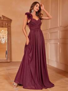 Appliques Detail Glitter Bridesmaid Dress