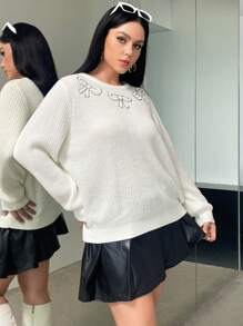 SHEIN Essnce Plus Floral Pattern Sweater - White - View 4