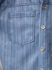 SHEIN Young Boys Casual Loose Jeans Texture Lapel Jacket + Straight Pants Set, Thermal Lined, Thickened - Blue - View 6
