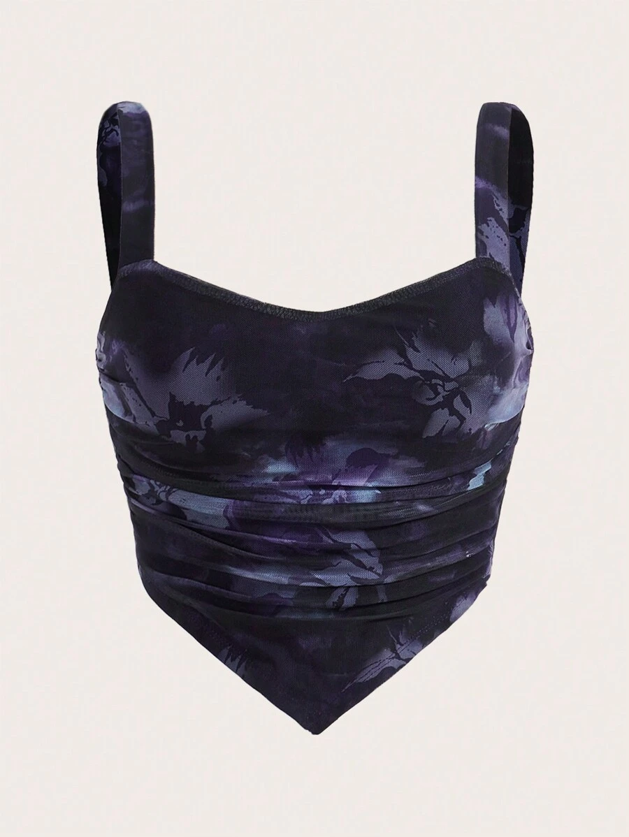 SHEIN ICON Tie Dye Ruched Hanky Hem Cami Top - Purple - View 1