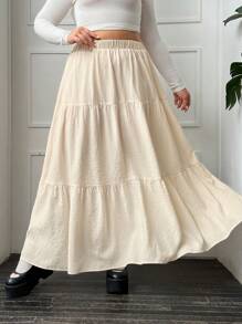 SHEIN EZwear Plus Ruffle Hem Skirt - Apricot - View 1