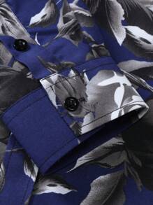 Manfinity RSRT 男士花卉印花鈕扣襯衫 - 藏蓝色 - 查看 4