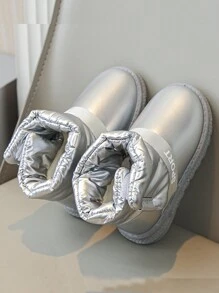 Girls' Silver Stylish Snow Boots With Plush Lining, Thick & Warm Ankle Boots - Silver - View 3