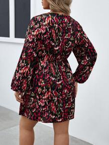 SHEIN Frenchy Hơn In Toàn bộ Tay áo lồng đèn Đầm Không có thắt lưng - Nhiều màu - Xem 2