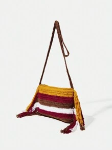 SHEIN VCAY Bolso bandolera para mujeres de moda de color combinado tejido - Multicolor - Ver 6