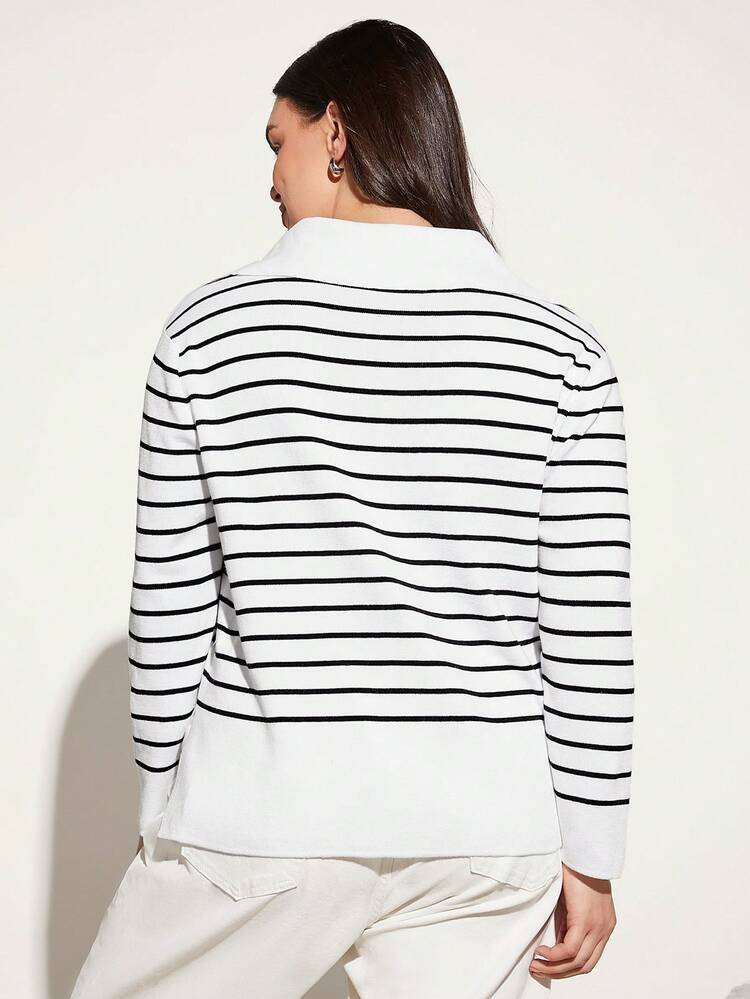 Plus Striped Pattern Drop Shoulder Sweater