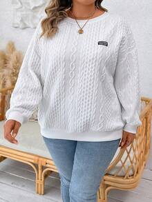 SHEIN LUNE Plus Letter Patched Drop Shoulder Sweatshirt - White - View 3