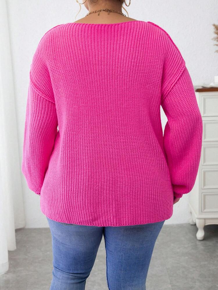 Plus Drop Shoulder Sweater Knit Pullover Fall Winter Sweater