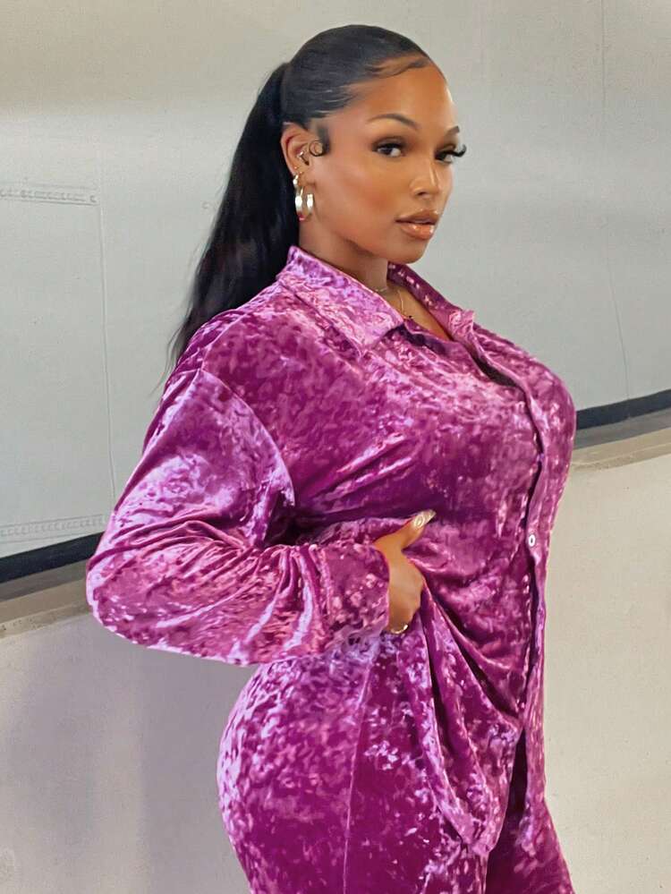 Drop Shoulder Velvet Shirt