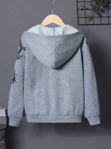 SHEIN 男童中国龙印花拉链保暖连体卫衣 - 灰色 - 查看 2